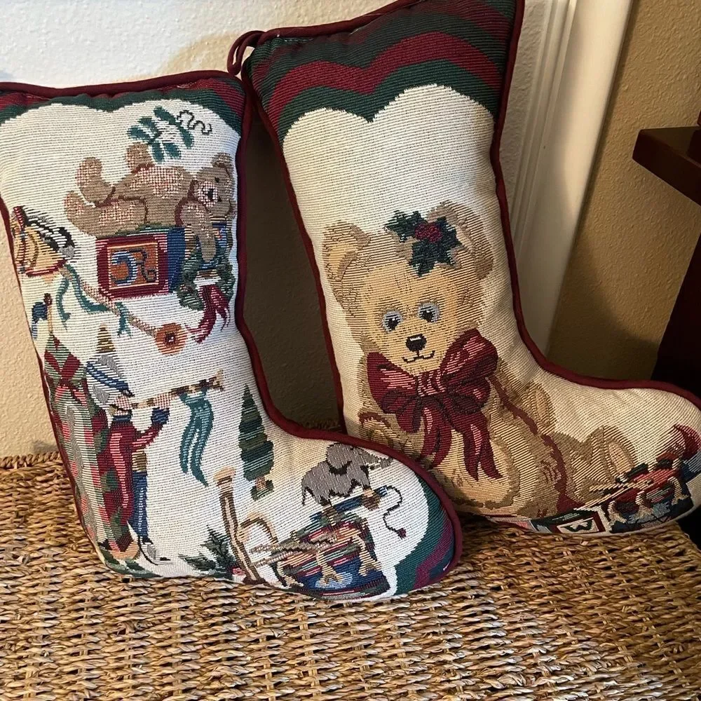 Vintage Bear Tapestry Stocking Pillows set of 2